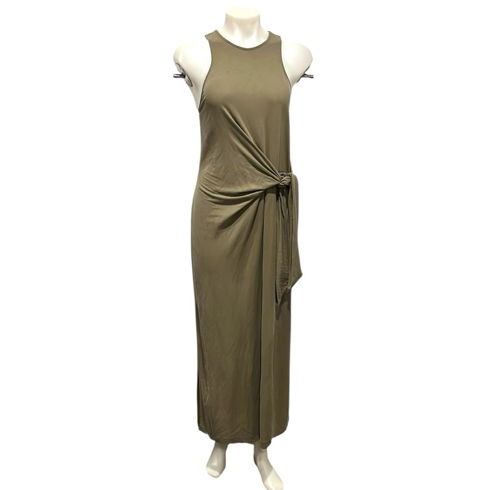Massimo Dutti Olive Green Sleeveless Maxi Dress with Side Tie